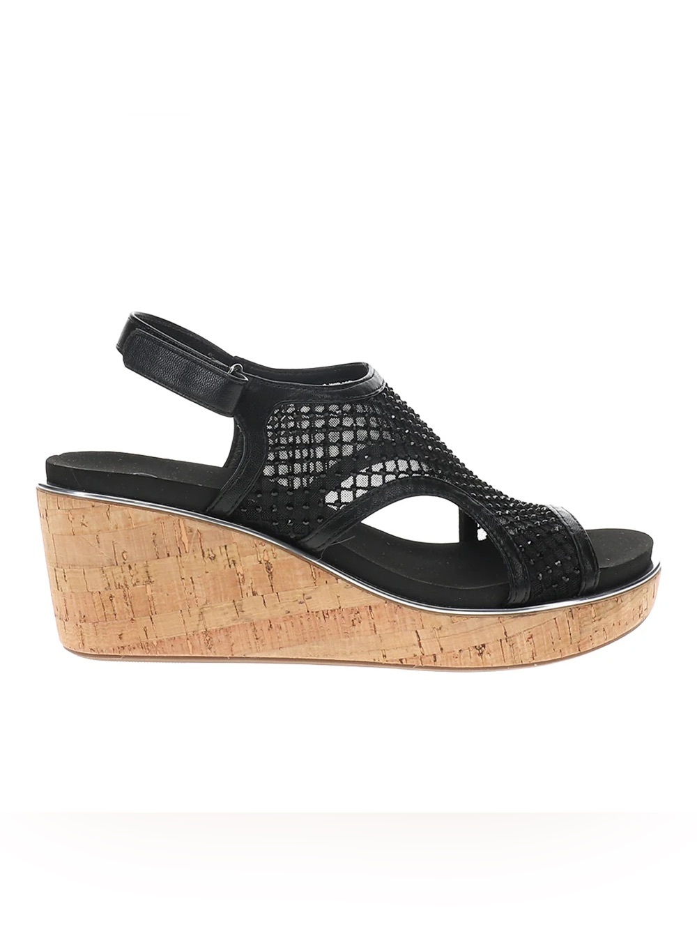 Shoebacca Corkys Carley Mesh Rhinestone Wedge Slingback Sandals in Black 9
